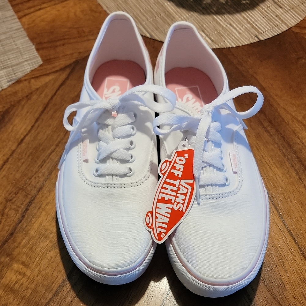 Vans White Sneakers with Pink Details